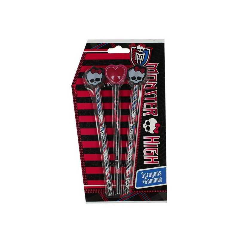 Set of 3 Monster High 3D pencils and erasers